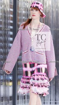 CHANEL 17S Pink Multi Cotton Blend Knit Stretch Dress 40 シャネル ピンク マルチ コットン ブレンド ニット ストレッチ ワンピース 即発