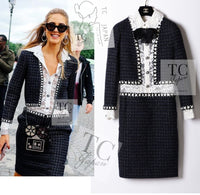 CHANEL 16PF Dark Navy Ivory Fantasy Tweed Lace Dress 34 36 シャネル ダーク ネイビー アイボリー ファンタジー ツイード レース ワンピース 即発