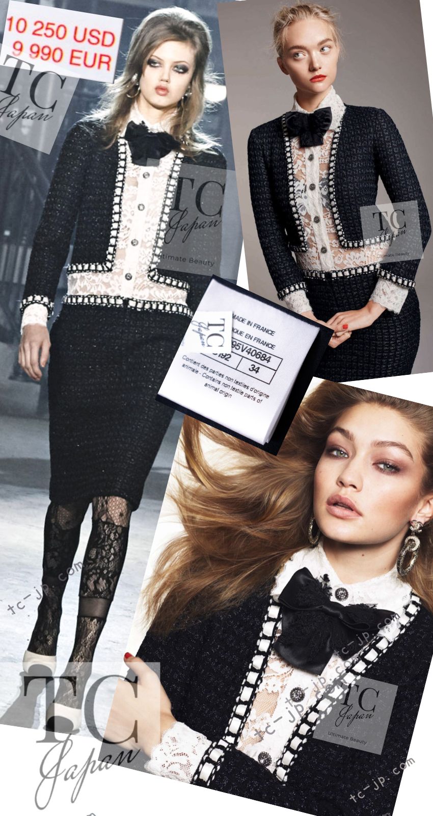 CHANEL 16PF Dark Navy Ivory Fantasy Tweed Lace Dress 34 36 シャネル ダーク ネイビー アイボリー ファンタジー ツイード レース ワンピース 即発