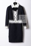 CHANEL 16PF Dark Navy Ivory Fantasy Tweed Lace Dress 34 36 シャネル ダーク ネイビー アイボリー ファンタジー ツイード レース ワンピース 即発