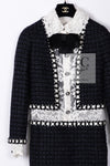 CHANEL 16PF Dark Navy Ivory Fantasy Tweed Lace Dress 34 36 シャネル ダーク ネイビー アイボリー ファンタジー ツイード レース ワンピース 即発