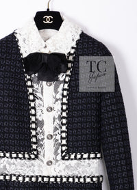 CHANEL 16PF Dark Navy Ivory Fantasy Tweed Lace Dress 34 36 シャネル ダーク ネイビー アイボリー ファンタジー ツイード レース ワンピース 即発