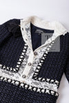 CHANEL 16PF Dark Navy Ivory Fantasy Tweed Lace Dress 34 36 シャネル ダーク ネイビー アイボリー ファンタジー ツイード レース ワンピース 即発