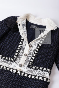 CHANEL 16PF Dark Navy Ivory Fantasy Tweed Lace Dress 34 36 シャネル ダーク ネイビー アイボリー ファンタジー ツイード レース ワンピース 即発