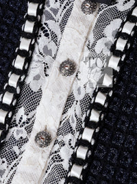 CHANEL 16PF Dark Navy Ivory Fantasy Tweed Lace Dress 34 36 シャネル ダーク ネイビー アイボリー ファンタジー ツイード レース ワンピース 即発