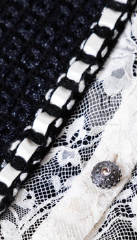 CHANEL 16PF Dark Navy Ivory Fantasy Tweed Lace Dress 34 36 シャネル ダーク ネイビー アイボリー ファンタジー ツイード レース ワンピース 即発