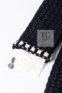 CHANEL 16PF Dark Navy Ivory Fantasy Tweed Lace Dress 34 36 シャネル ダーク ネイビー アイボリー ファンタジー ツイード レース ワンピース 即発