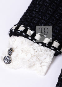 CHANEL 16PF Dark Navy Ivory Fantasy Tweed Lace Dress 34 36 シャネル ダーク ネイビー アイボリー ファンタジー ツイード レース ワンピース 即発