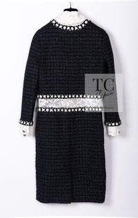 CHANEL 16PF Dark Navy Ivory Fantasy Tweed Lace Dress 34 36 シャネル ダーク ネイビー アイボリー ファンタジー ツイード レース ワンピース 即発