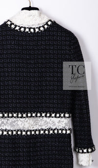 CHANEL 16PF Dark Navy Ivory Fantasy Tweed Lace Dress 34 36 シャネル ダーク ネイビー アイボリー ファンタジー ツイード レース ワンピース 即発
