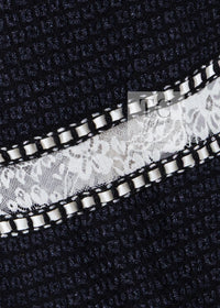 CHANEL 16PF Dark Navy Ivory Fantasy Tweed Lace Dress 34 36 シャネル ダーク ネイビー アイボリー ファンタジー ツイード レース ワンピース 即発