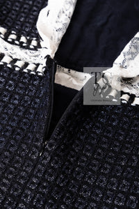 CHANEL 16PF Dark Navy Ivory Fantasy Tweed Lace Dress 34 36 シャネル ダーク ネイビー アイボリー ファンタジー ツイード レース ワンピース 即発