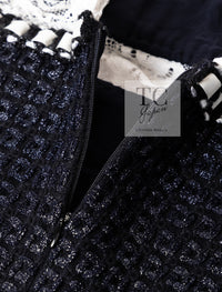 CHANEL 16PF Dark Navy Ivory Fantasy Tweed Lace Dress 34 36 シャネル ダーク ネイビー アイボリー ファンタジー ツイード レース ワンピース 即発