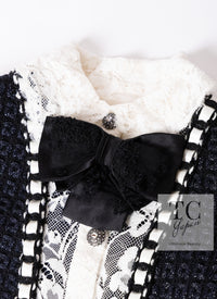 CHANEL 16PF Dark Navy Ivory Fantasy Tweed Lace Dress 34 36 シャネル ダーク ネイビー アイボリー ファンタジー ツイード レース ワンピース 即発