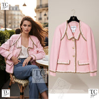 CHANEL 16C Pink Braid Trimming Cotton Jacket 36 シャネル ピンク ブレイドトリミング コットン ジャケット 即発