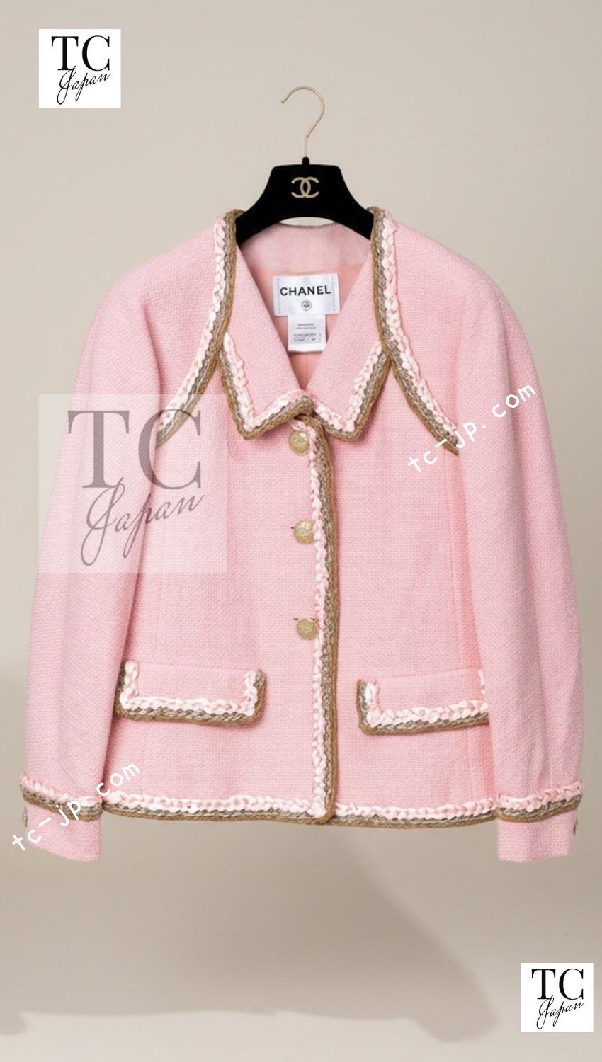 CHANEL 16C Pink Braid Trimming Cotton Jacket 36 シャネル ピンク ブレイドトリミング コットン ジャケット 即発