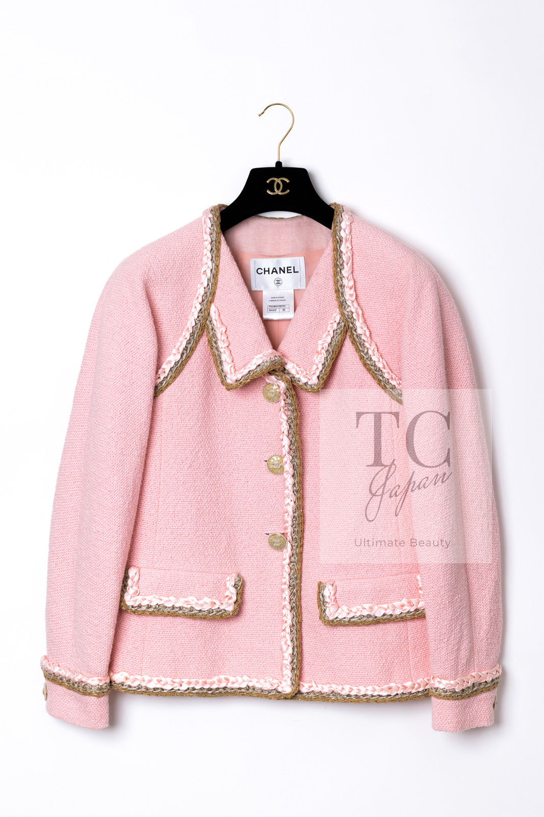 CHANEL 16C Pink Braid Trimming Cotton Jacket 36 シャネル ピンク ブレイドトリミング コットン ジャケット 即発