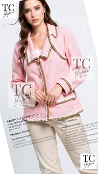 CHANEL 16C Pink Braid Trimming Cotton Jacket 36 シャネル ピンク ブレイドトリミング コットン ジャケット 即発