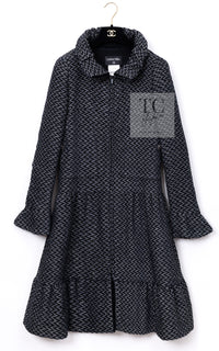CHANEL 15A Gray Black Metallic Zipper Dress Coat 36 シャネル グレー ブラック メタリック ジッパー ツイード ワンピース コート 即発