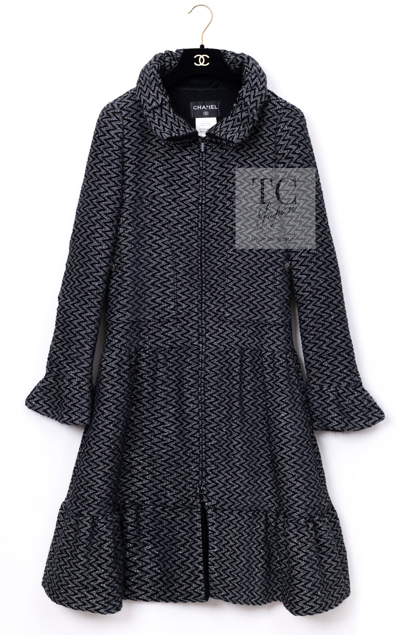 CHANEL 15A Gray Black Metallic Zipper Dress Coat 36 シャネル グレー ブラック メタリック ジッパー ツイード ワンピース コート 即発