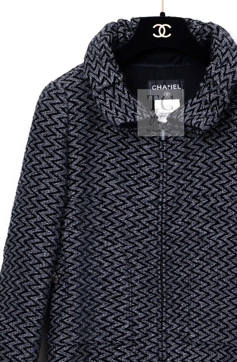 CHANEL 15A Gray Black Metallic Zipper Dress Coat 36 シャネル グレー ブラック メタリック ジッパー ツイード ワンピース コート 即発