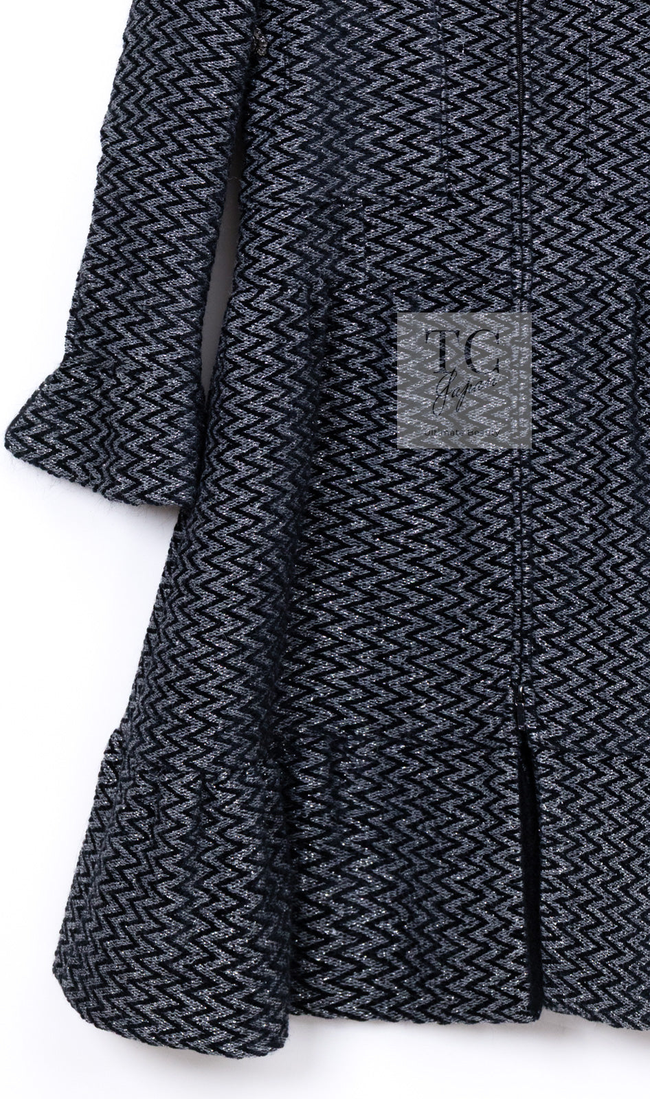 CHANEL 15A Gray Black Metallic Zipper Dress Coat 36 シャネル グレー ブラック メタリック ジッパー ツイード ワンピース コート 即発