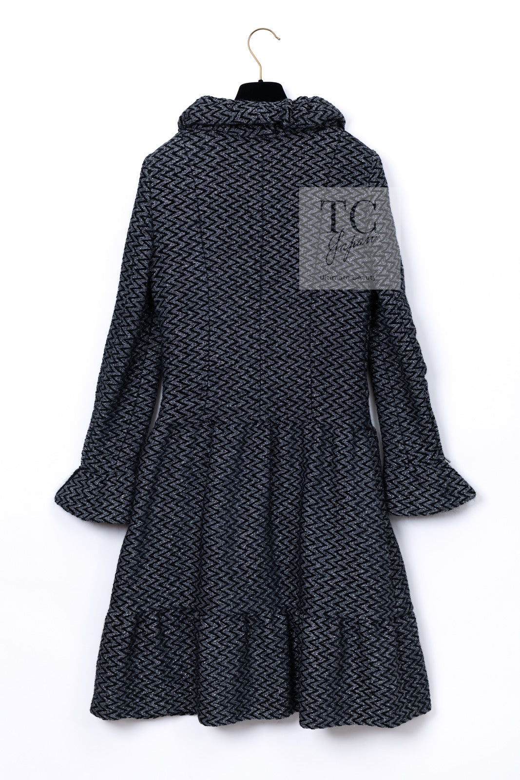 CHANEL 15A Gray Black Metallic Zipper Dress Coat 36 シャネル グレー ブラック メタリック ジッパー ツイード ワンピース コート 即発