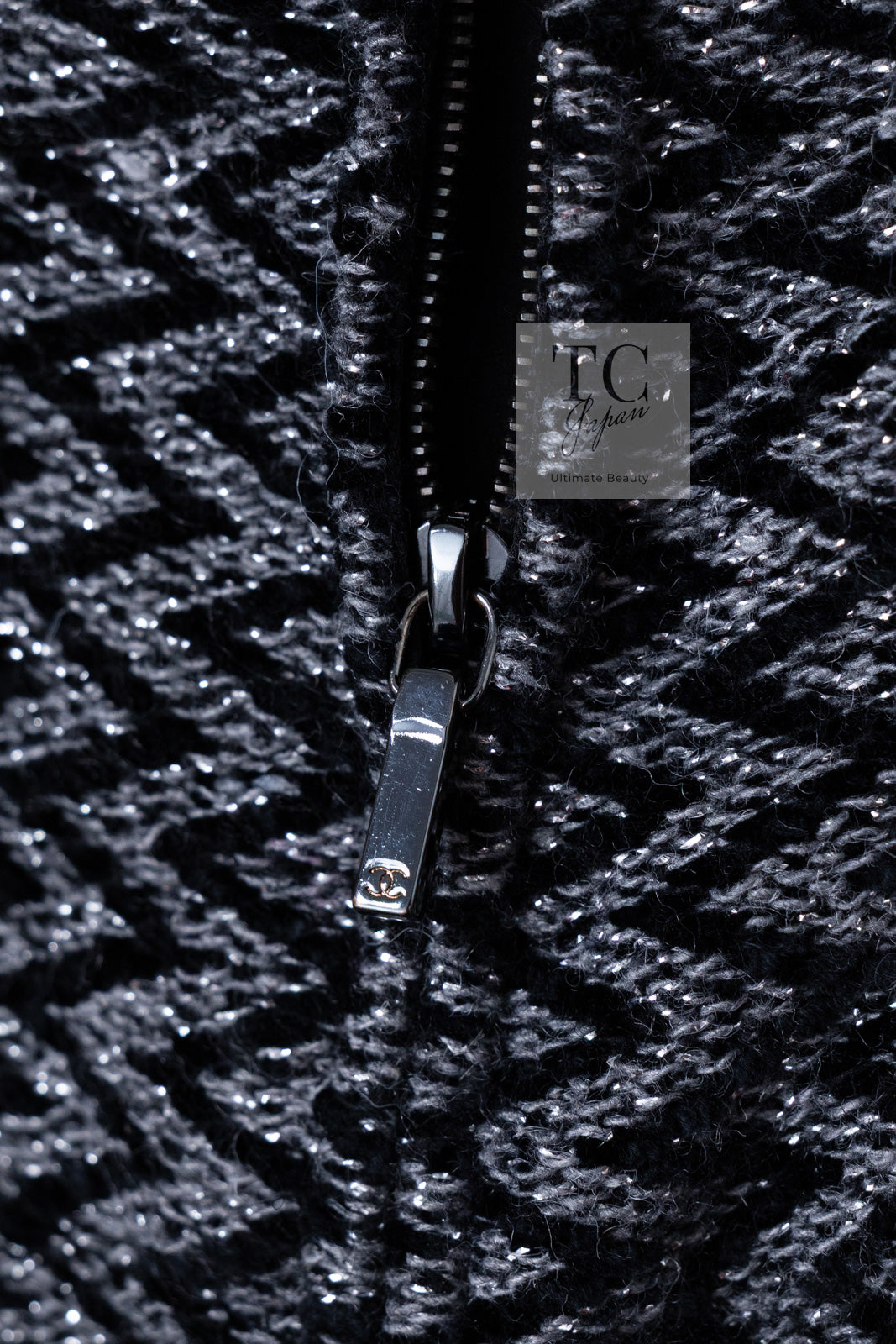 CHANEL 15A Gray Black Metallic Zipper Dress Coat 36 シャネル グレー ブラック メタリック ジッパー ツイード ワンピース コート 即発