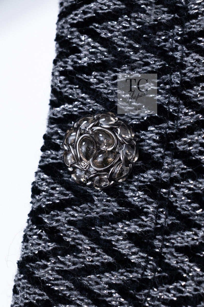 CHANEL 15A Gray Black Metallic Zipper Dress Coat 36 シャネル グレー ブラック メタリック ジッパー ツイード ワンピース コート 即発