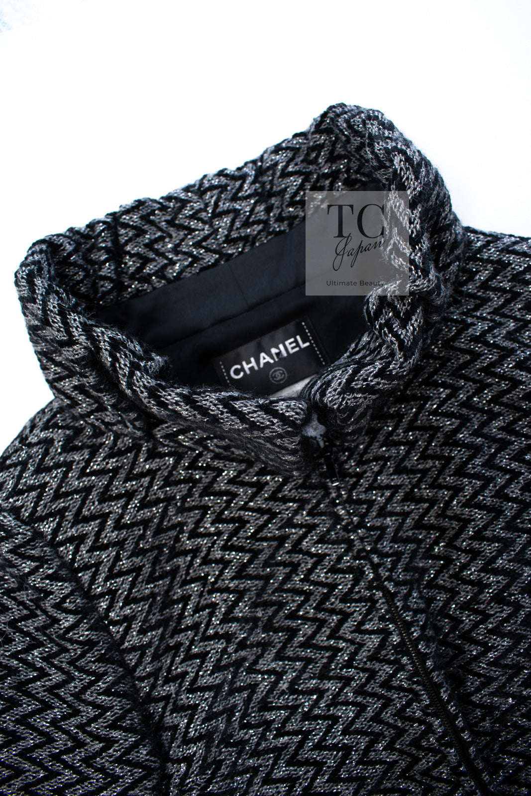 CHANEL 15A Gray Black Metallic Zipper Dress Coat 36 シャネル グレー ブラック メタリック ジッパー ツイード ワンピース コート 即発
