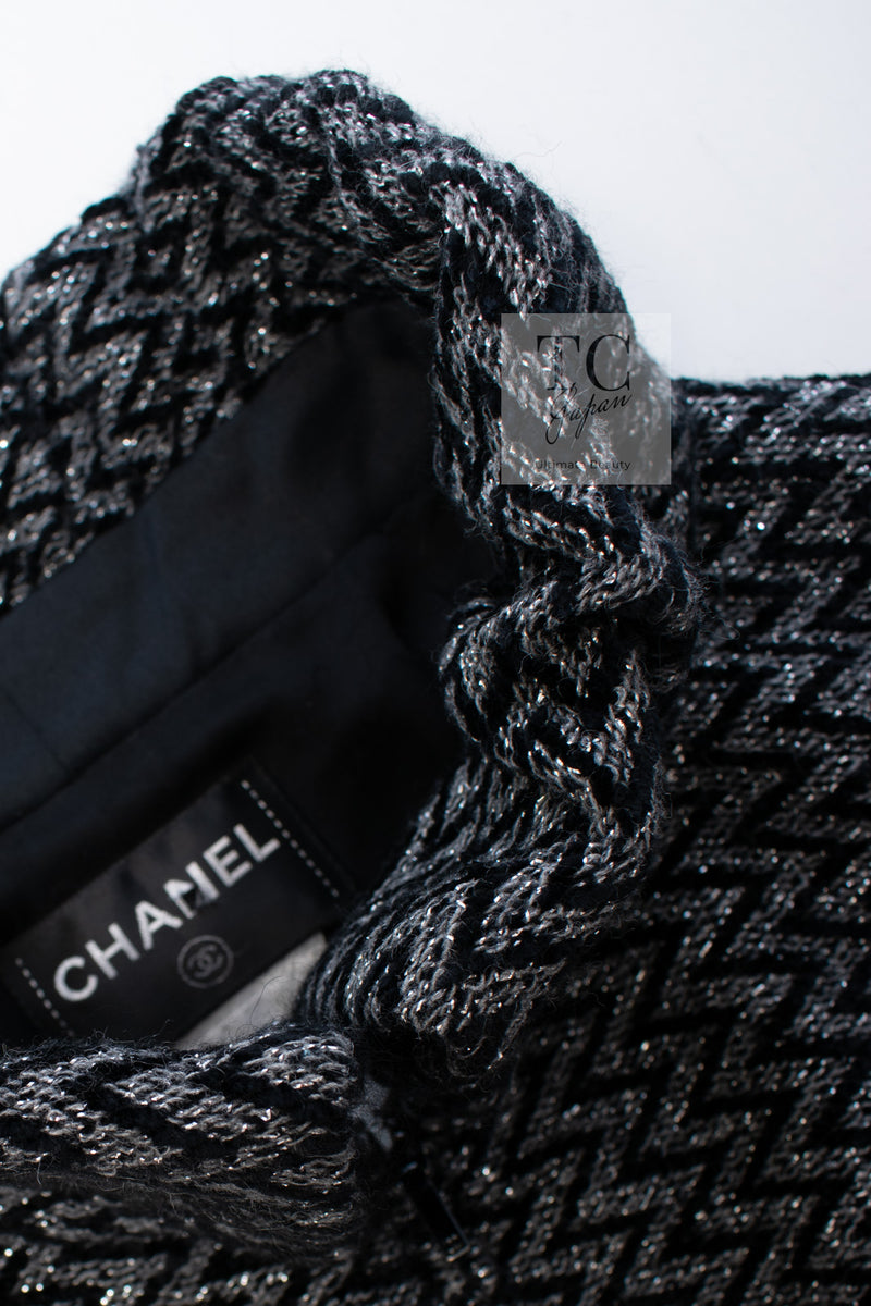 CHANEL 15A Gray Black Metallic Zipper Dress Coat 36 シャネル グレー ブラック メタリック ジッパー ツイード ワンピース コート 即発