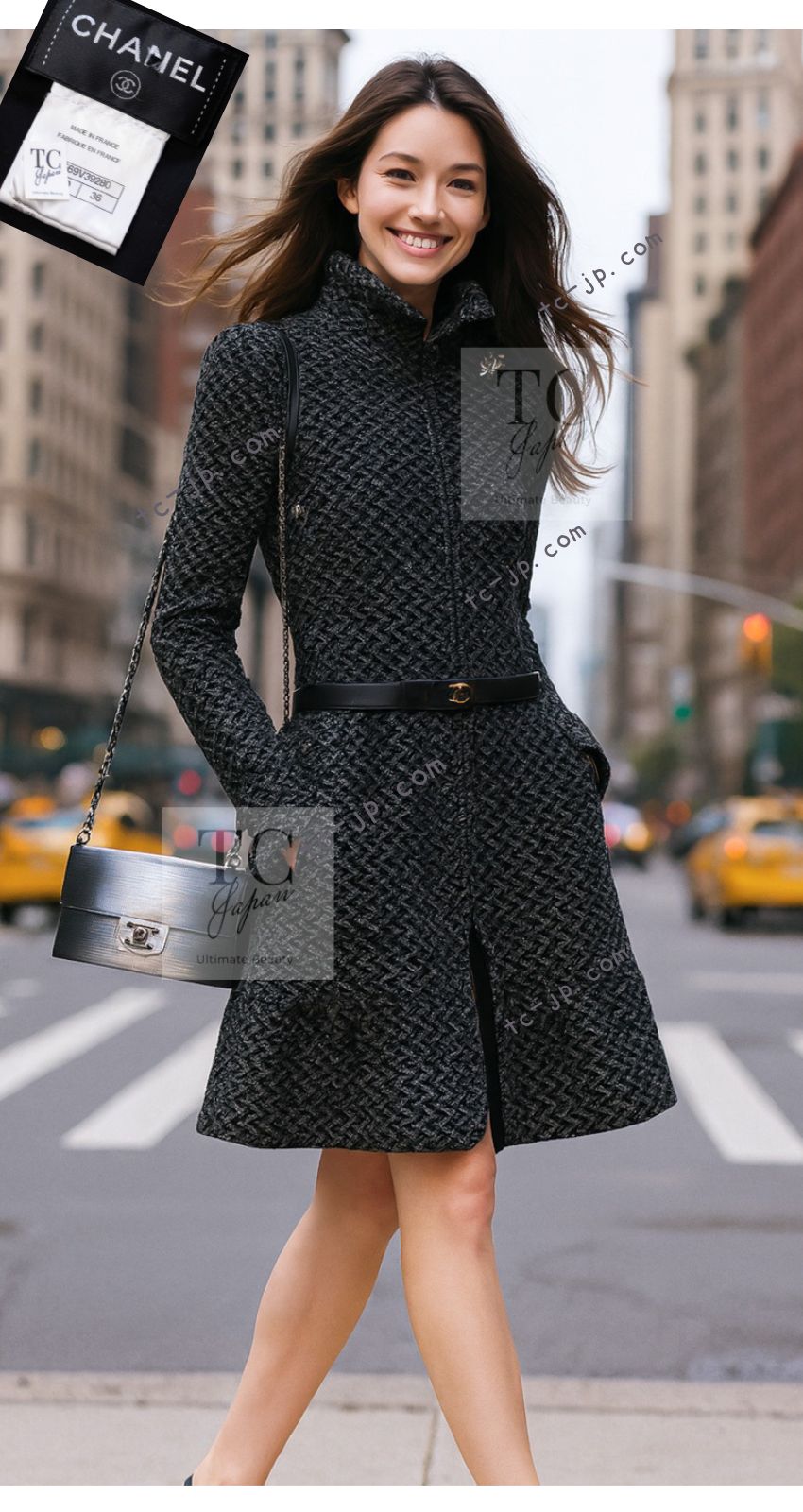 CHANEL 15A Gray Black Metallic Zipper Dress Coat 36 シャネル グレー ブラック メタリック ジッパー ツイード ワンピース コート 即発