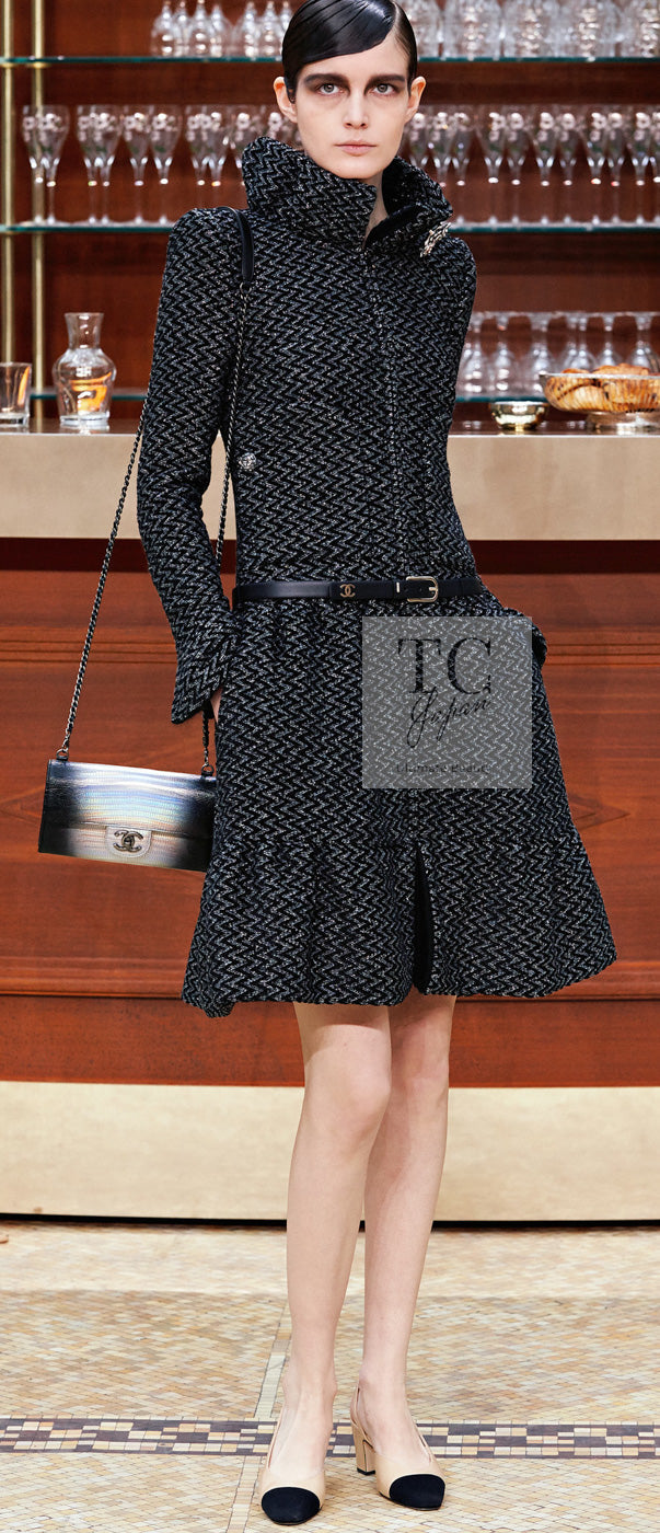 CHANEL 15A Gray Black Metallic Zipper Dress Coat 36 シャネル グレー ブラック メタリック ジッパー ツイード ワンピース コート 即発