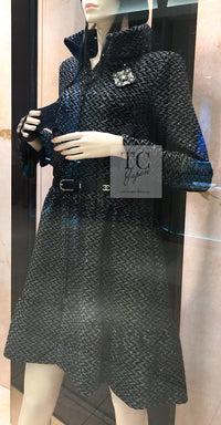 CHANEL 15A Gray Black Metallic Zipper Dress Coat 36 シャネル グレー ブラック メタリック ジッパー ツイード ワンピース コート 即発
