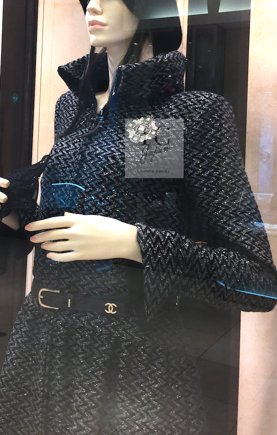 CHANEL 15A Gray Black Metallic Zipper Dress Coat 36 シャネル グレー ブラック メタリック ジッパー ツイード ワンピース コート 即発