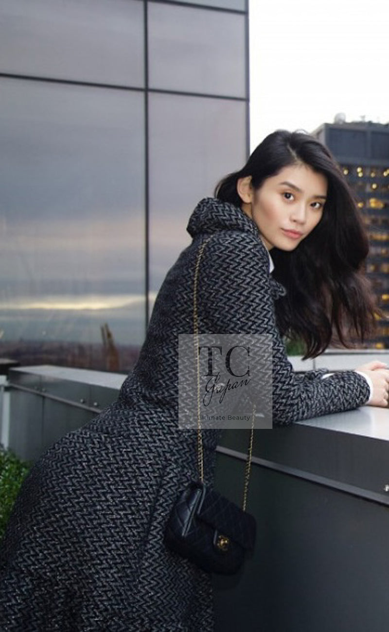 CHANEL 15A Gray Black Metallic Zipper Dress Coat 36 シャネル グレー ブラック メタリック ジッパー ツイード ワンピース コート 即発