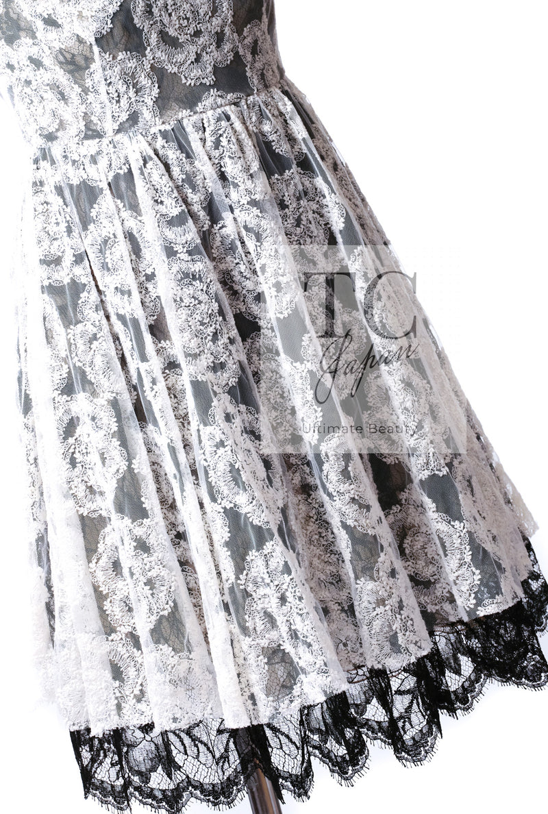 CHANEL 10S Ivory White Camellia Lace Party Strapless Dress 34 シャネル アイボリー ホワイト カメリア レース パーティー ワンピース ドレス 即発
