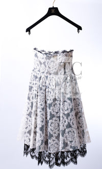 CHANEL 10S Ivory White Camellia Lace Party Strapless Dress 34 シャネル アイボリー ホワイト カメリア レース パーティー ワンピース ドレス 即発