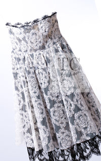 CHANEL 10S Ivory White Camellia Lace Party Strapless Dress 34 シャネル アイボリー ホワイト カメリア レース パーティー ワンピース ドレス 即発