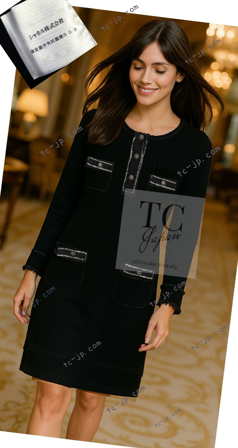 CHANEL 11A Black Cashmere CC Logo Buttons Knit Dress 34 36 シャネル ブラック カシミア 100 ココボタン ニット ドレス ワンピース 即発