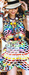 CHANEL 14S Rainbow Multicolor Silk 100% Dress 36 シャネル レインボー マルチカラー シルク 100% ワンピース 即発