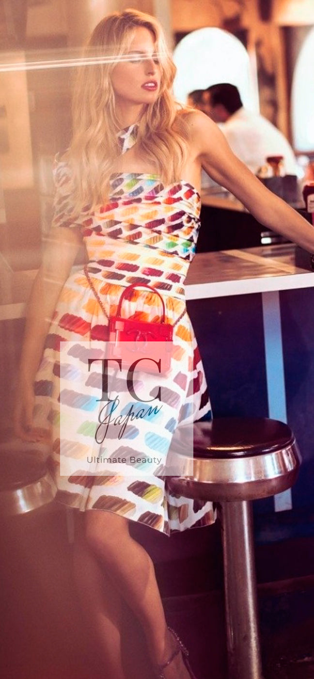 CHANEL 14S Rainbow Multicolor Silk 100% Dress 36 シャネル レインボー マルチカラー シルク 100% ワンピース 即発