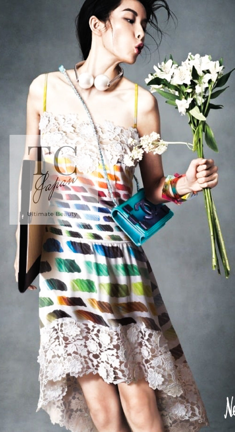 CHANEL 14S Rainbow Multicolor Silk 100% Dress 36 シャネル レインボー マルチカラー シルク 100% ワンピース 即発