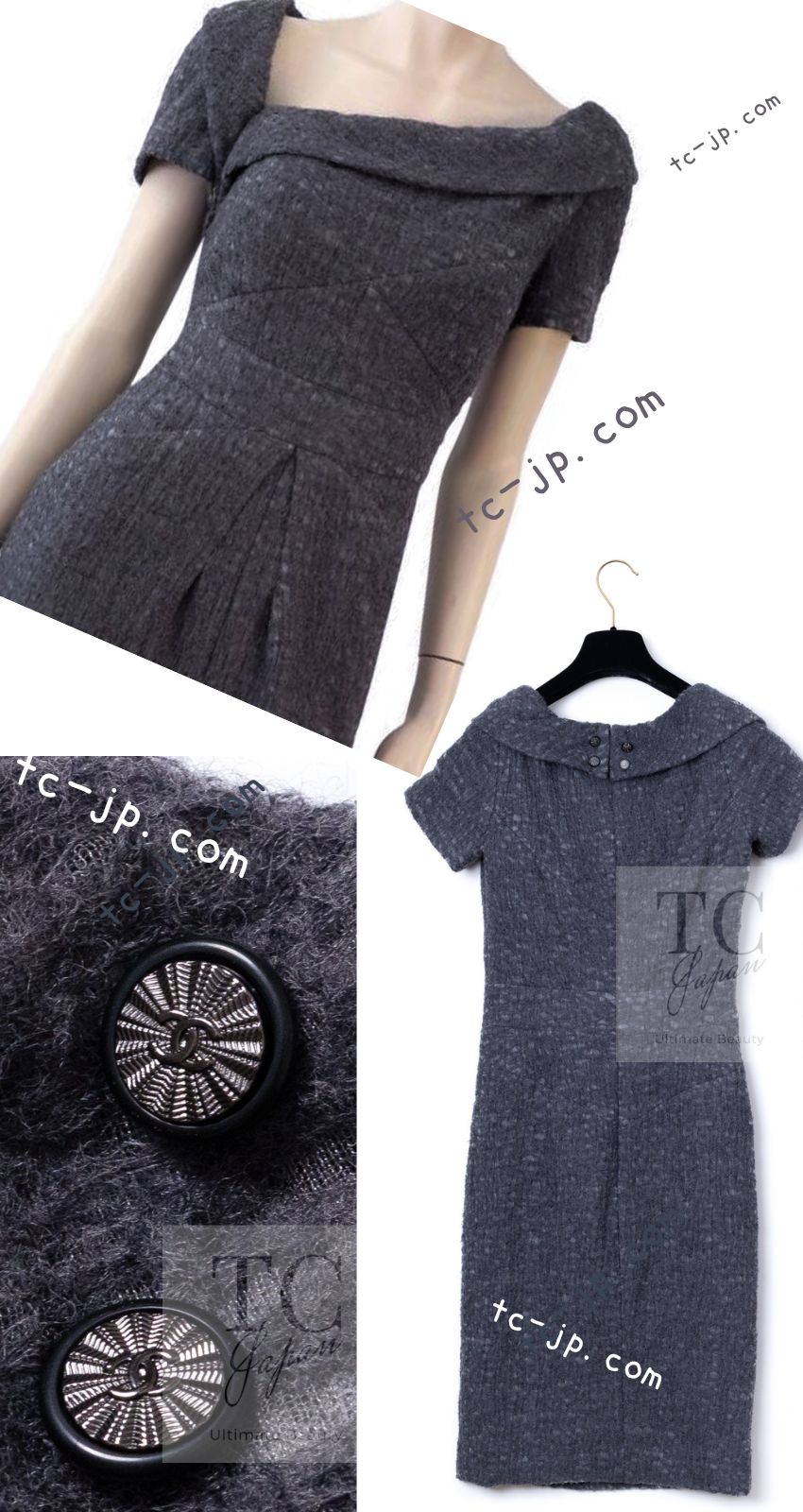 美品　シャネル　ウールドレス　ワンピース　サイズ34 シャネル ワンピース CHANEL グレー 柔らか ウール 14B Gray