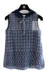 CHANEL 15C Navy Blue Metalic Silk Blend Hood Knit Tops 36 38 シャネル ネイビー ブルー ラメ ノースリーブ シルク ニット トップス パーカー 即発