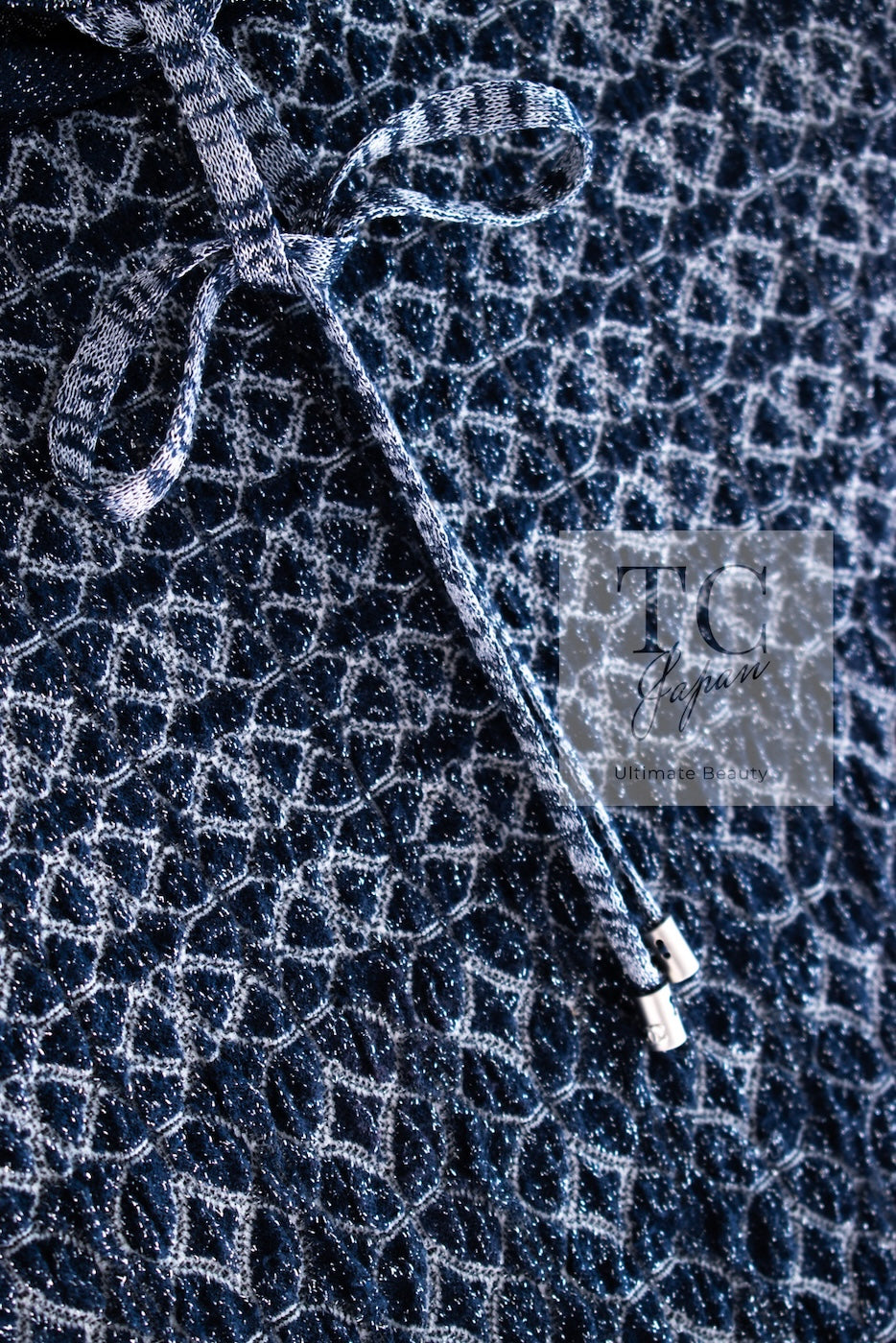 シャネル トップス パーカー CHANEL ネイビー ブルー ラメ シルク