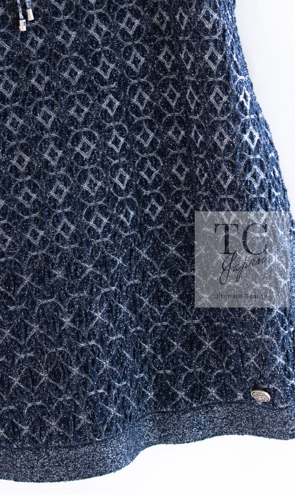 シャネル トップス パーカー CHANEL ネイビー ブルー ラメ シルク