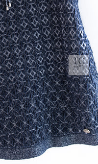 CHANEL 15C Navy Blue Metalic Silk Blend Hood Knit Tops 36 38 シャネル ネイビー ブルー ラメ ノースリーブ シルク ニット トップス パーカー 即発
