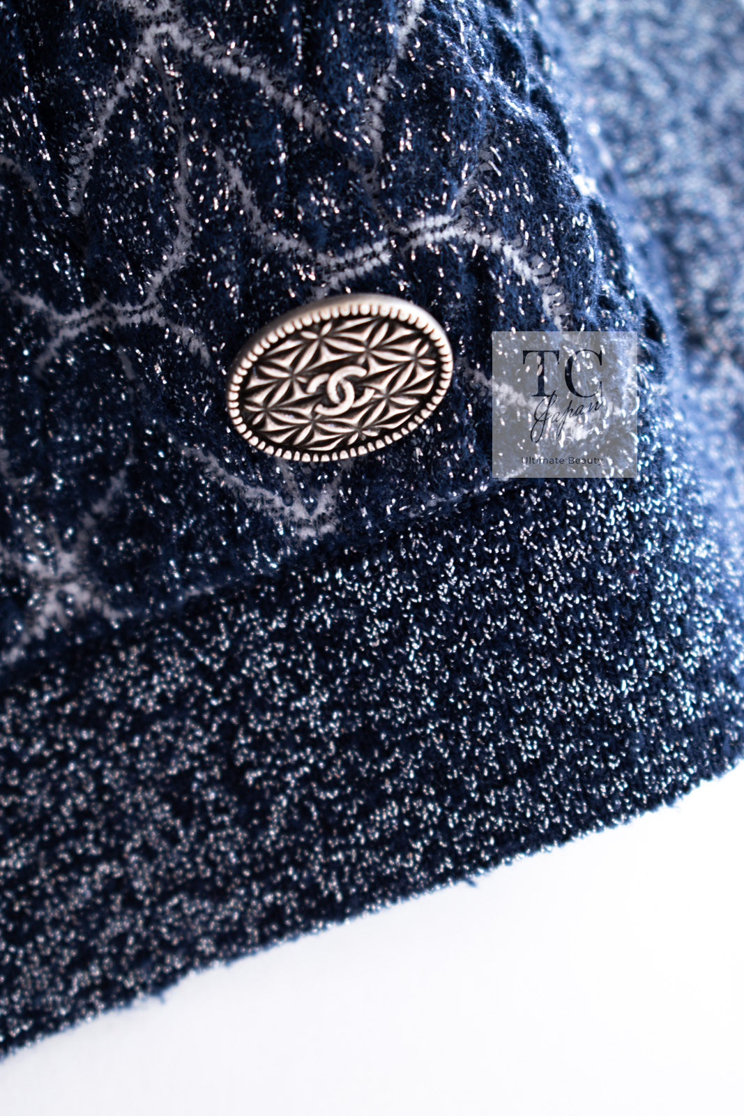 CHANEL 15C Navy Blue Metalic Silk Blend Hood Knit Tops 36 38 シャネル ネイビー ブルー ラメ ノースリーブ シルク ニット トップス パーカー 即発