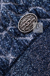 CHANEL 15C Navy Blue Metalic Silk Blend Hood Knit Tops 36 38 シャネル ネイビー ブルー ラメ ノースリーブ シルク ニット トップス パーカー 即発